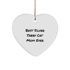 Funny Silver Tabby Cat Mom Ever Heart Ornament for Gifts from Family, Friends, or Coworkers, Perfect for Christmas Unique Gifts - Image 1