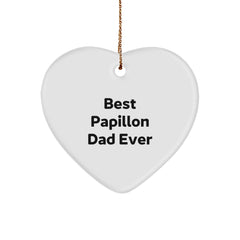 Papillon Dog Gifts, Heart Ornament, Best Papillon Dad Ever - 'Funny' Christmas Unique Gift for Papillon Dog Owners, Men, Friends, Coworkers, Family - Image 1