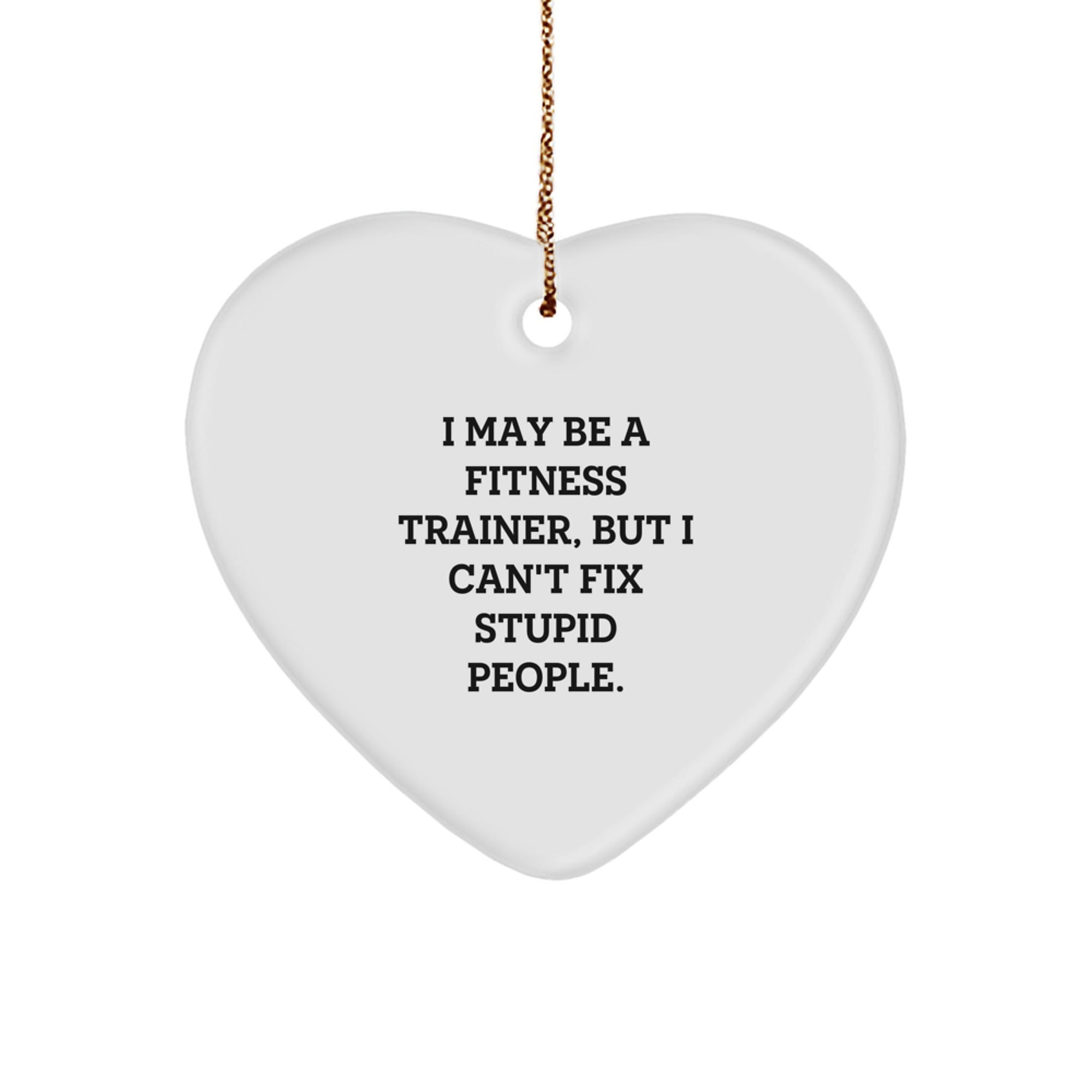 Funny Fitness Trainer Gifts for Men - Heart Ornament with I May Be A Fitness Trainer, But I Can't Fix Stupid People Quote, Christmas Unique Gifts from Friends - Image 1