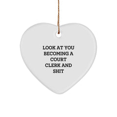 Funny Court Clerk Gifts from Friends - Heart Ornament for Men or Women - Christmas Unique Presents for Court Clerk, Court Clerk Heart Shaped Decorations - Image 1