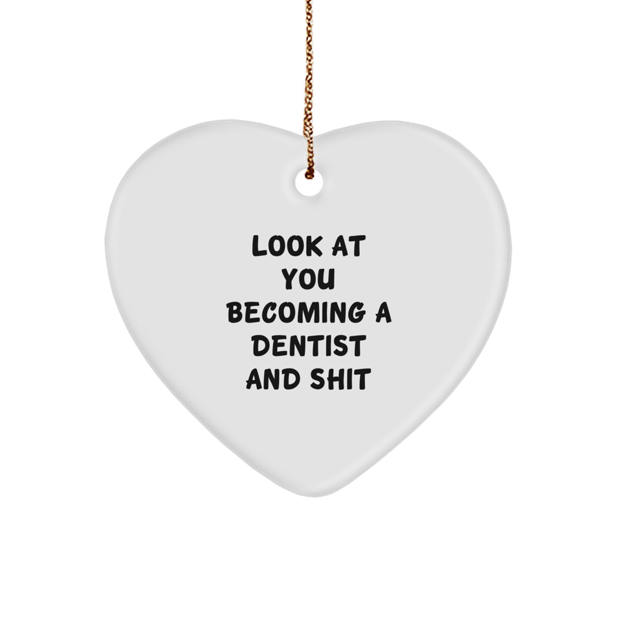 Funny Dentist Heart Ornament Gifts from Family for Him, Men, Women, or Friends at Christmas Time, Look At You Becoming A Dentist And 'Shit' Quote - Image 1