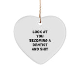 Funny Dentist Heart Ornament Gifts from Family for Him, Men, Women, or Friends at Christmas Time, Look At You Becoming A Dentist And 'Shit' Quote - Image 1