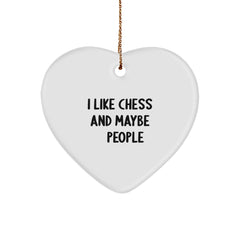 Funny Chess Heart Ornament Gifts from Family to Chess Lovers for Christmas Unique Gifts, Heart Shaped, White Color, I Like Chess And Maybe 3 People - Image 1