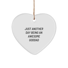 Funny Goddad Heart Ornament Gifts from Family, Heart Shaped Ornament Just Another Day Being An Awesome Goddad Gifts for Goddad Christmas Unique - Image 1