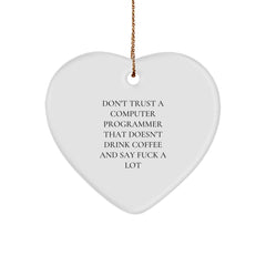 Funny Computer Programmer Heart Ornament Gifts for Men, White Heart Shaped, Christmas Unique Gifts from Friends or Family for Programming Enthusiasts, Funny Programmer Quotes - Image 1