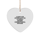 Funny Correctional Officer Gifts for Men - Correctional Officer Heart Ornament, 'I Can't Fix Stupid But I'm A Fairly Decent Correctional Officer' Christmas Unique Gifts from Friends or Coworkers - Image 1