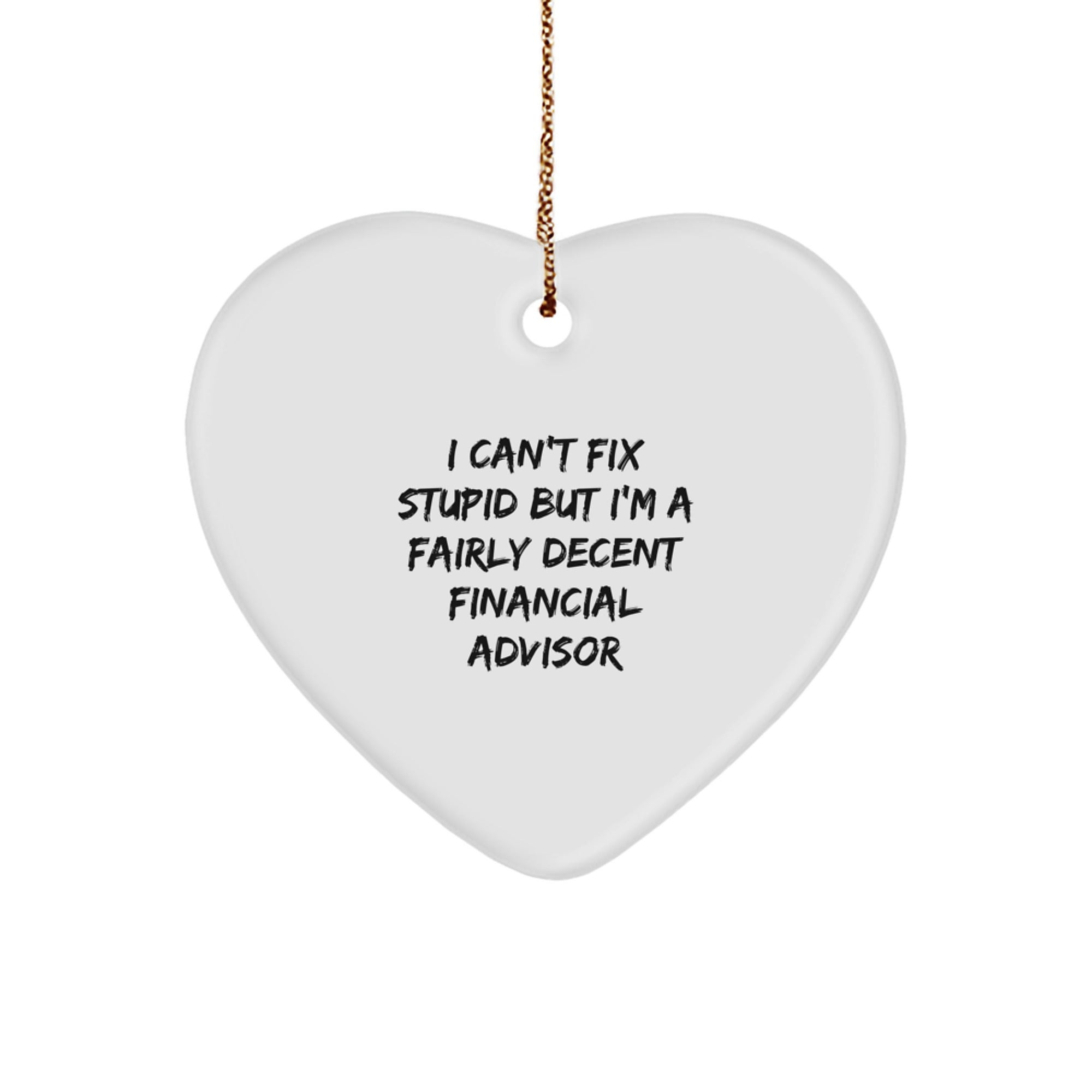 Funny Financial Advisor Gifts for Men or Women, Heart Ornament with 'I Can't Fix Stupid But I'm A Fairly Decent Financial Advisor' Quote, Christmas Unique Gifts from Friends or Family - Image 1