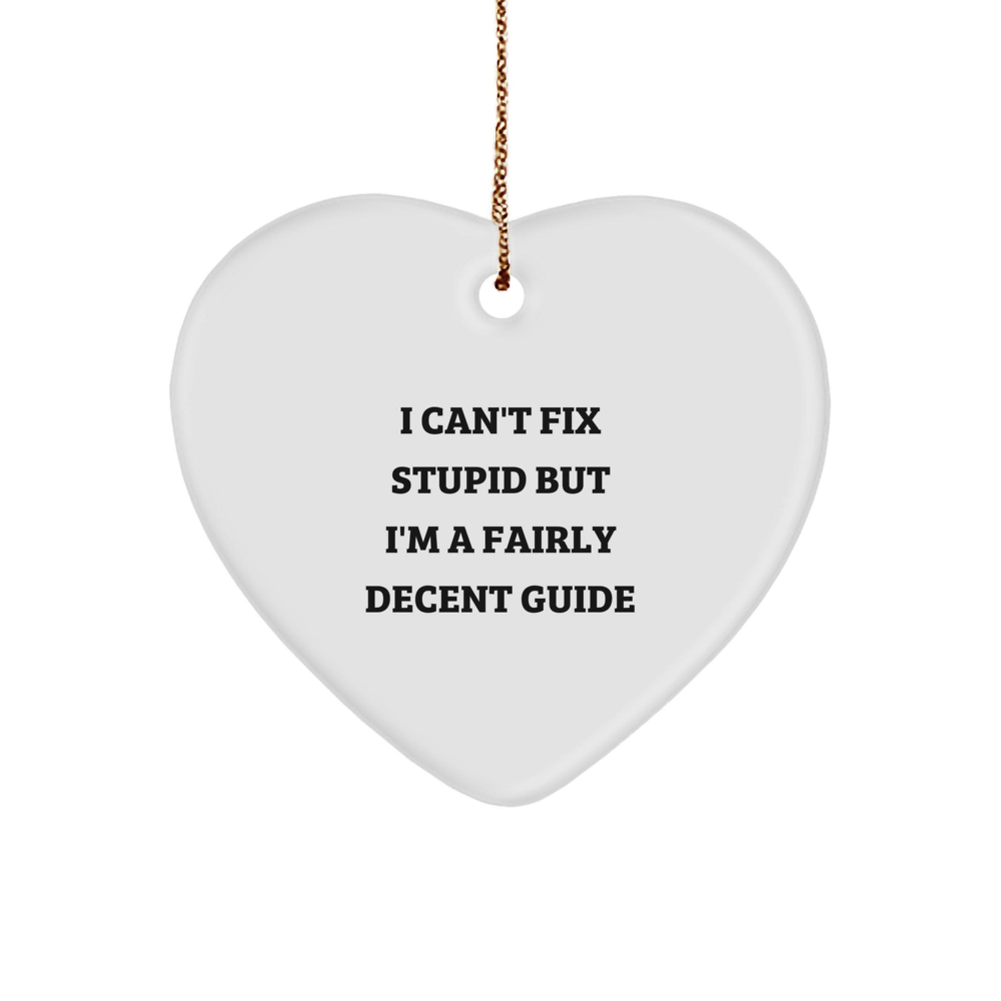 Gifts from Men for Guides - Funny Heart Ornament, I Can't Fix Stupid But I'm A Fairly Decent Guide, Christmas Unique Gifts, Heart Shaped Guide Decor - Image 1
