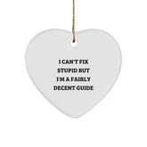 Gifts from Men for Guides - Funny Heart Ornament, I Can't Fix Stupid But I'm A Fairly Decent Guide, Christmas Unique Gifts, Heart Shaped Guide Decor - Image 1