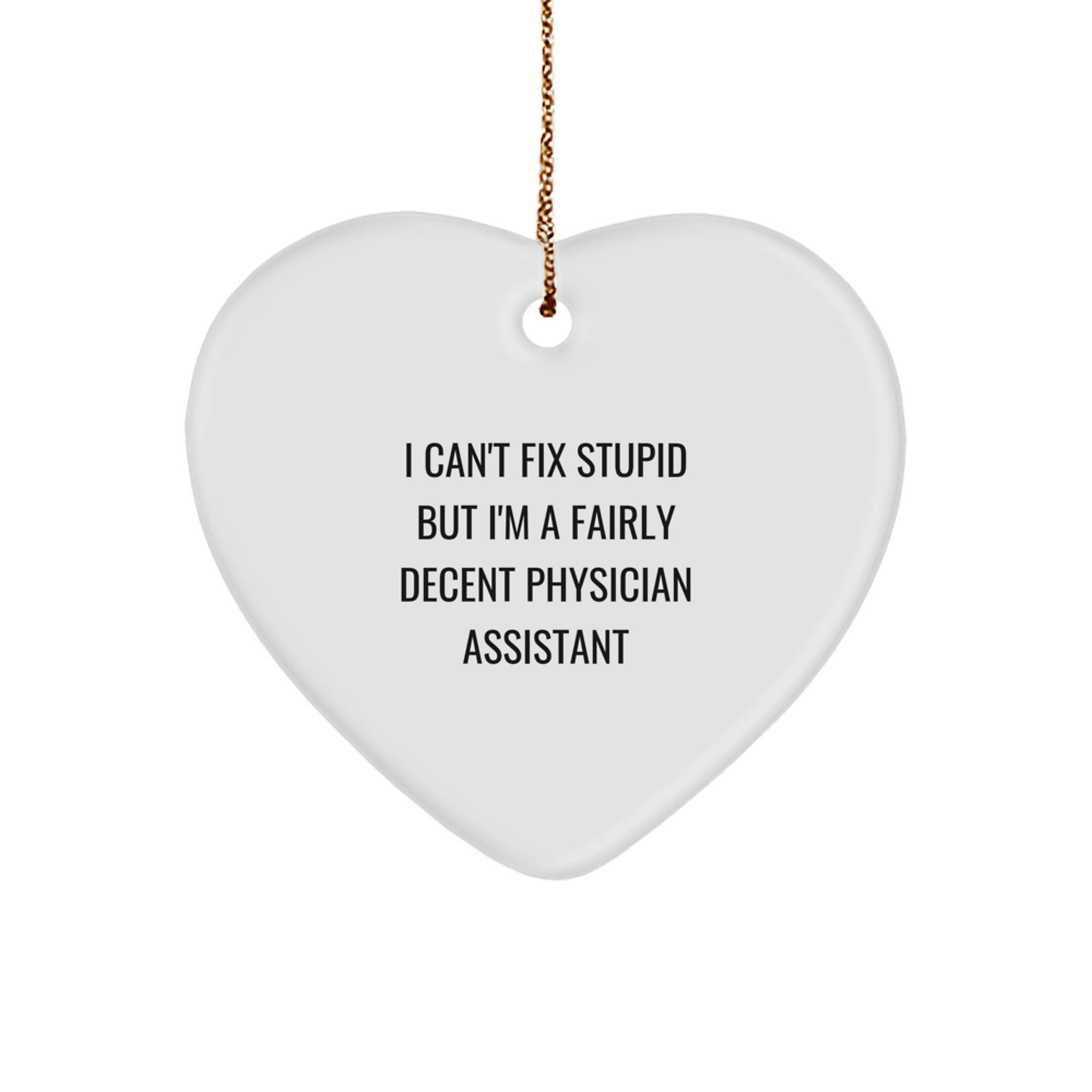 Funny Physician Assistant Gifts for Christmas Heart Ornament with 'I Can't Fix Stupid But I'm A Fairly Decent Physician Assistant' Quote, Gifts from Family, Friends, or Coworkers - Image 1