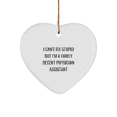 Funny Physician Assistant Gifts for Christmas Heart Ornament with 'I Can't Fix Stupid But I'm A Fairly Decent Physician Assistant' Quote, Gifts from Family, Friends, or Coworkers - Image 1