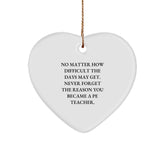 Funny Inspirational Gifts from Men for PE Teachers - Unique Christmas Heart Ornament, 'No Matter How Difficult The Days May Get' - Durable MDF, White Heart Shaped, 2.75" - Image 1