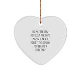 Inspirational Secretary Quotes Gifts for Her, Heart Ornament from Women, Funny Motivational Secretary Gift, Christmas Unique Gifts for Work Friends - Image 1