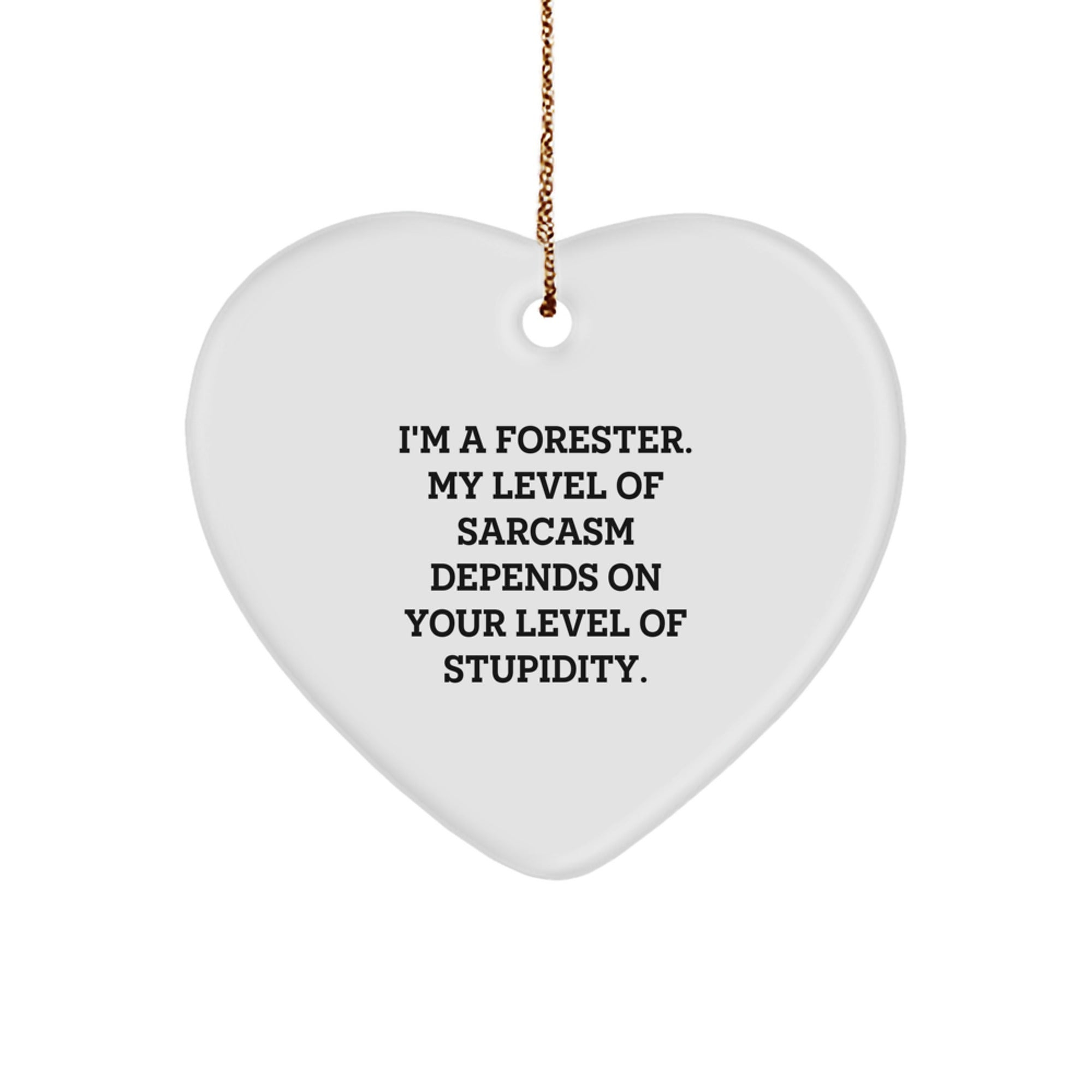 Funny Forester Gifts, Heart Ornament for Forester, 'I'm A Forester. My Level Of Sarcasm Depends On Your Level Of Stupidity.' Quote, Christmas Unique Gifts for Men, Women, Friends, Coworkers, Family - Image 1