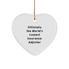 Funny Insurance Adjuster Gifts - 'Officially The World's Coolest Insurance Adjuster' Heart Ornament for Christmas - Image 1