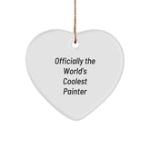 Funny Painter Gifts, Officially The World's Coolest Painter Heart Ornament, Christmas Unique Gifts for Men, Women, Friends, and Coworkers - Image 1