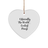 Coolest Priest Gifts from Friends for Christmas - Heart Ornament with Quote 'Officially The World's Coolest Priest' - Unique Present for Priest - Image 1