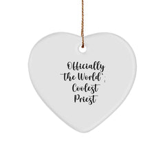 Coolest Priest Gifts from Friends for Christmas - Heart Ornament with Quote 'Officially The World's Coolest Priest' - Unique Present for Priest - Image 1