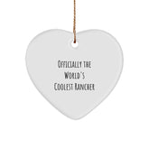 Funny Rancher Gifts from Friends - 'Officially The World's Coolest Rancher' Heart Ornament for Men, Women, or Family this Christmas - Image 1