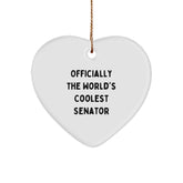 Funny Senator Gifts, 'Officially The World's Coolest Senator' Heart Ornament, Christmas Unique Gifts from Friends, Family, Coworkers, Senator, Men, Women - Image 1