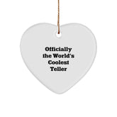 Teller Gifts from Men, Officially the World's Coolest Heart Ornament for Christmas, Funny Quote 'The World's Coolest' - Unique Teller Gifts for Friends, Family, Coworkers - Image 1