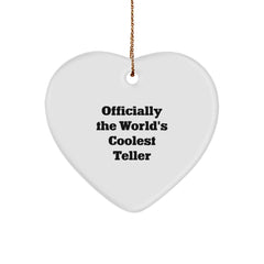 Teller Gifts from Men, Officially the World's Coolest Heart Ornament for Christmas, Funny Quote 'The World's Coolest' - Unique Teller Gifts for Friends, Family, Coworkers - Image 1