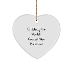 Funny Vice President Gifts, 'Officially The World's Coolest Vice President' Heart Ornament for Christmas, Gifts from Friends to Vice President - Image 1