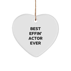Funny Actor Gifts from Friends for Best Effin' Actor Ever Heart Ornament, Christmas Unique Presents - Image 1