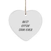 Funny Cook Gifts for Friends, Coworkers, or Family - Best Effin' Cook Ever Heart Ornament for Christmas - Image 1