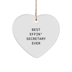 Funny Secretary Gifts from Friends and Family - Best Effin' Secretary Ever Heart Ornament for Christmas - Image 1