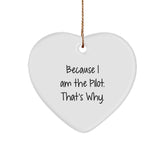 Pilot Heart Ornament - Funny Quote 'Because I Am The Pilot. That's Why.' Gifts for Men from Friends - Image 1