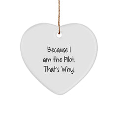 Pilot Heart Ornament - Funny Quote 'Because I Am The Pilot. That's Why.' Gifts for Men from Friends - Image 1
