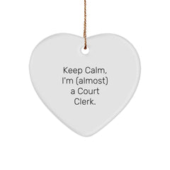 Funny Court Clerk Gifts for Christmas - 'Keep Calm, I'm (almost) A Court Clerk.' Heart Ornament from Friends and Family - Image 1