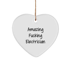 Funny Electrician Gifts from Friends and Family - 'Amazing F--king Electrician' Heart Ornament for Men, Women, Coworkers, or Family - Christmas Unique Gifts - Image 1