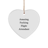 Funny Flight Attendant Gifts from Friends - 'Amazing F--king Flight Attendant' Heart Ornament for Christmas - Image 1