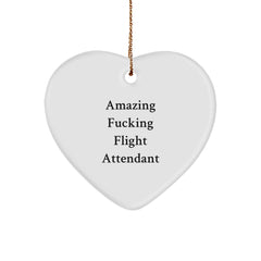 Funny Flight Attendant Gifts from Friends - 'Amazing F--king Flight Attendant' Heart Ornament for Christmas - Image 1