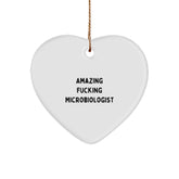 Funny Microbiologist Gifts from Friends for Christmas - 'Amazing F--king Microbiologist' Heart Ornament - Image 1