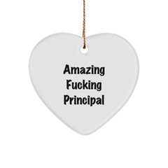 Funny Principal Christmas Unique Gift, 'Amazing F--king Principal' Heart Ornament for Principal, Gifts from Men to Principal, Perfect for Christmas - Image 1