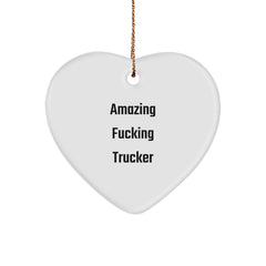 Funny Trucker Gifts from Men to Friends - Amazing F--king Trucker Heart Ornament, Christmas Unique Gifts for Trucker Lovers - Image 1