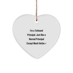 Tattooed Principal Heart Ornament, Funny Gift for Him, Christmas Unique Gifts from Friends, Best for Principal's Office - Image 1