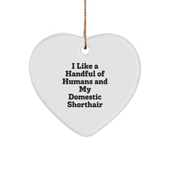 Domestic Shorthair Cat Lovers Funny Gifts from Friends for Christmas, I Like A Handful Of Humans And My Domestic Shorthair, Heart Ornament - Image 1