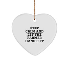 Funny Farmer Gifts for Men and Women - 'Keep Calm And Let The Farmer Handle It' Heart Ornament, Christmas Unique Gifts from Family, Friends, Coworkers - Image 1