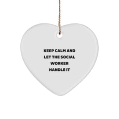 Funny Social Worker Gifts from Friends - 'Keep Calm And Let The Social Worker Handle It' Heart Ornament for Social Worker Men Women Christmas Unique Gifts - Image 1