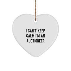 Funny Auctioneer Gifts, I Can't Keep Calm I'm An Auctioneer Heart Ornament, Unique Christmas Unique Gifts for Men, Women, Friends, Coworkers, Family - Image 1