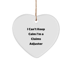 Gifts from Coworkers for Claims Adjusters - Funny Heart Ornament, 'I Can't Keep Calm I'm A Claims Adjuster', Christmas Unique Gifts for Men, Women, Friends - Image 1