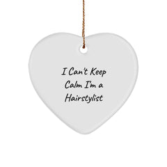 Funny Hairstylist Gifts from Friends - Inspirational Heart Ornament for Hairstylist Men, Cute I Can't Keep Calm I'm A Hairstylist Christmas Unique Gift for Hairstylist - Image 1