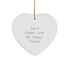 Funny Card Games Heart Ornament, Gifts from Friends for Card Games Enthusiasts, Christmas Unique Decorations, 'Card Games Are My Happy Place' Quote Heart Shaped MDF - Image 1