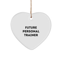 Funny Future Personal Trainer Gifts from Family for Men Personal Trainer Heart Ornament, Christmas Unique Heart Shaped Decorative Ornament with Gold Cord - Image 1