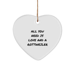 Funny Rottweiler Dog Christmas Unique Gifts for Men - Heart Ornament with All You Need Is Love And A Rottweiler Quote, Gifts from Family - Image 1