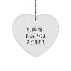 Silky Terrier Dog Lover Gifts from Friends and Family - All You Need Is Love And A Silky Terrier Heart Ornament for Christmas - Image 1